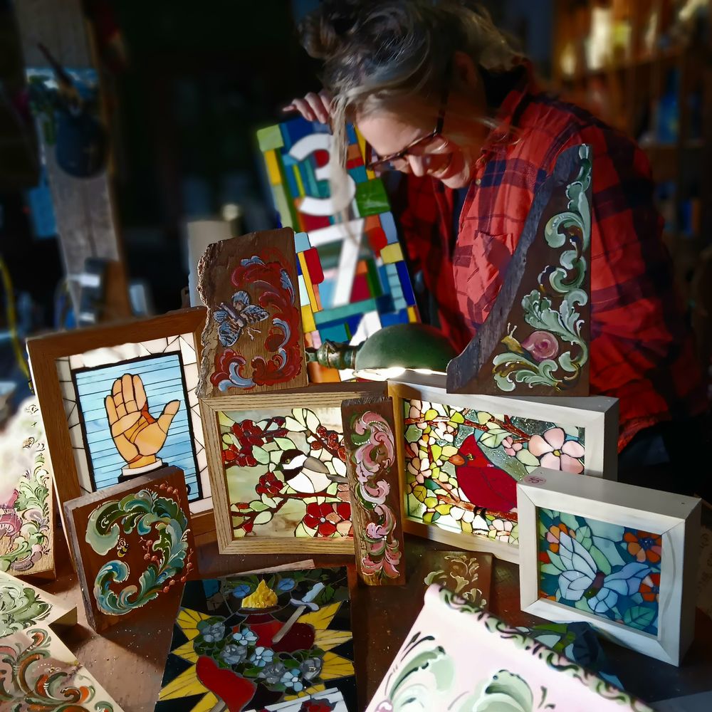Sequential Glass Art Mosiac & Rustic Rosemaling