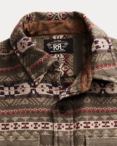 Rent RRL RRL SUEDE-TRIM BRUSHED JACQUARD OVERSHIRT | Thred Men's Clothing  Rental Subscription